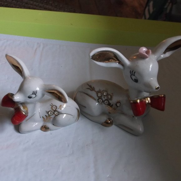 2 china glass deer figures